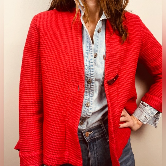 Focus Casual Life Jackets & Blazers - Focus Casual Life Red Waffle-Knit Swing Jacket – Size S | 100% Cotton